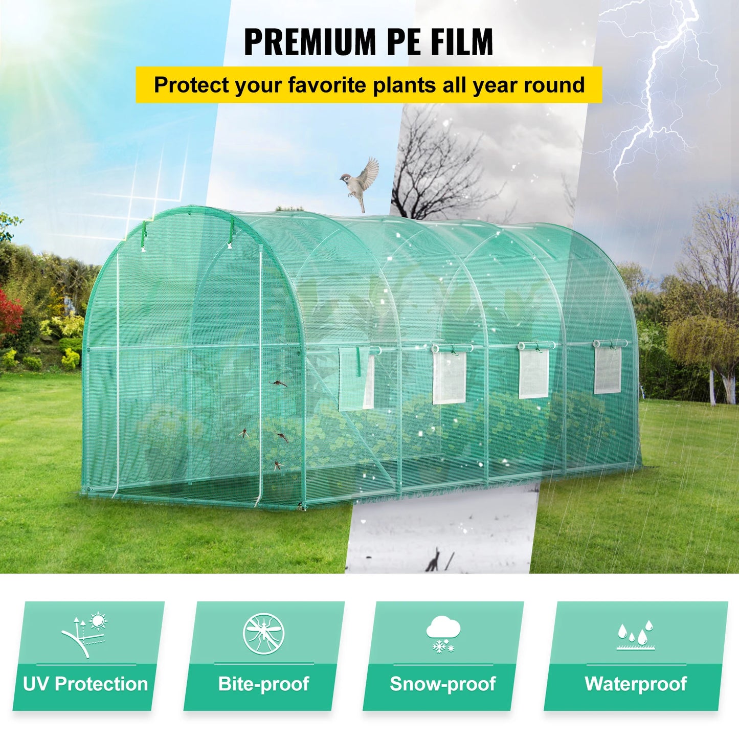 SucceBuy Walk In Tunnel Greenhouse With Waterproof Cover