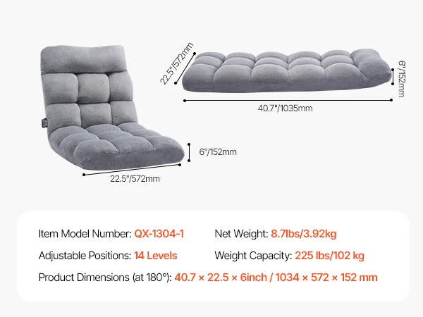 SucceBuy Soft Fabric Folding Floor Chair With Reliable Back Support