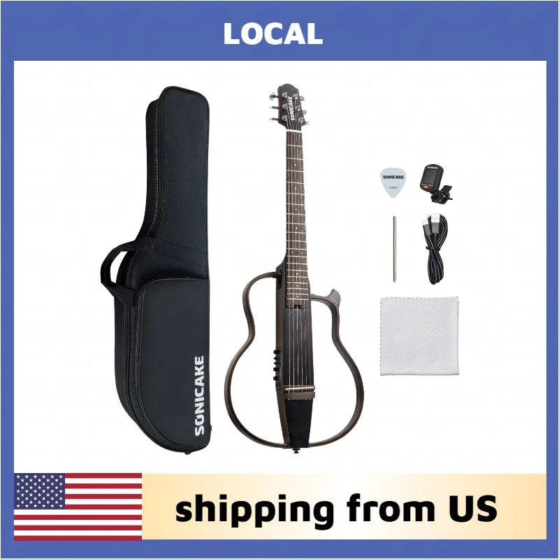 SONICAKE Silent Acoustic Electric Travel Guitar Solid Mahogany Body Assembly Frames Rechargeable shipping from US