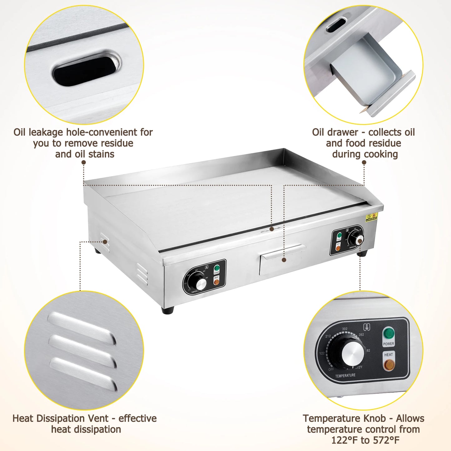 Adoolla 1500W 110V Commercial Electric Grill Countertop Nonstick Teppanyaki