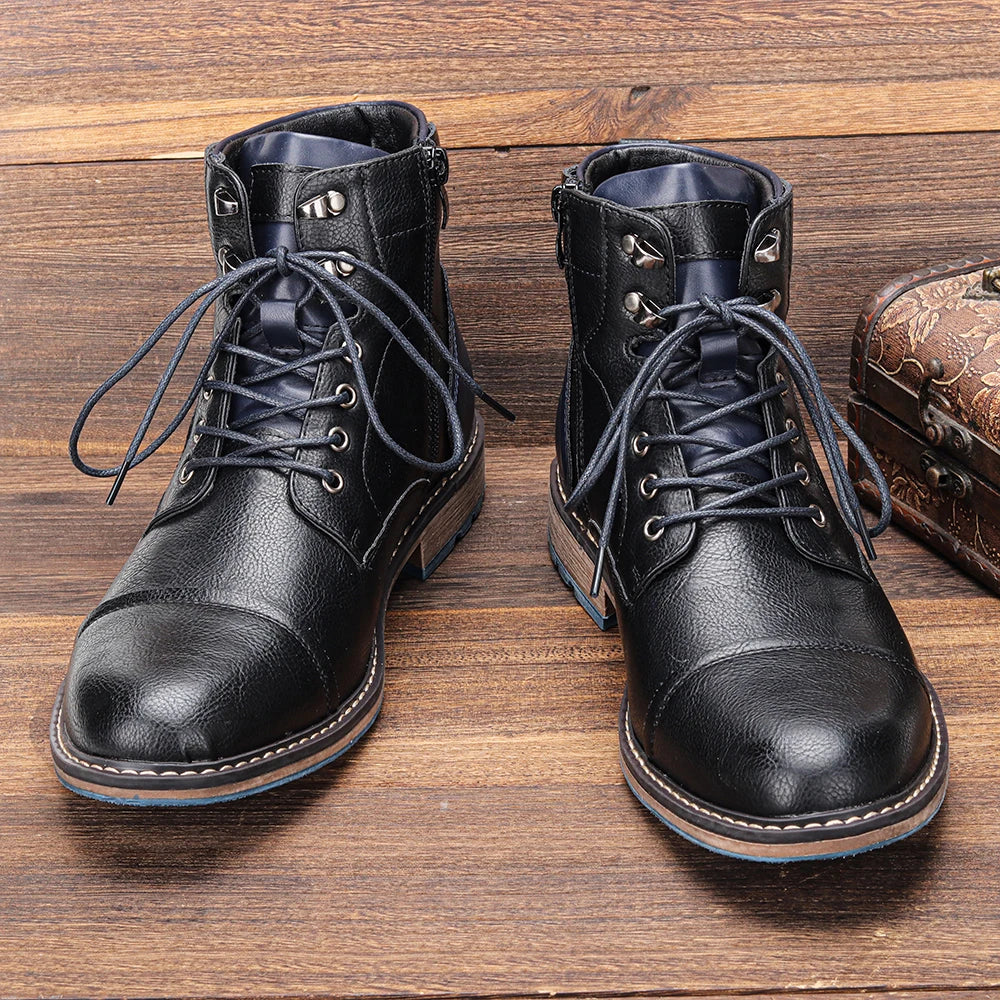 Hecrafted Classic Mens Boots With Zipper Leather Fashion