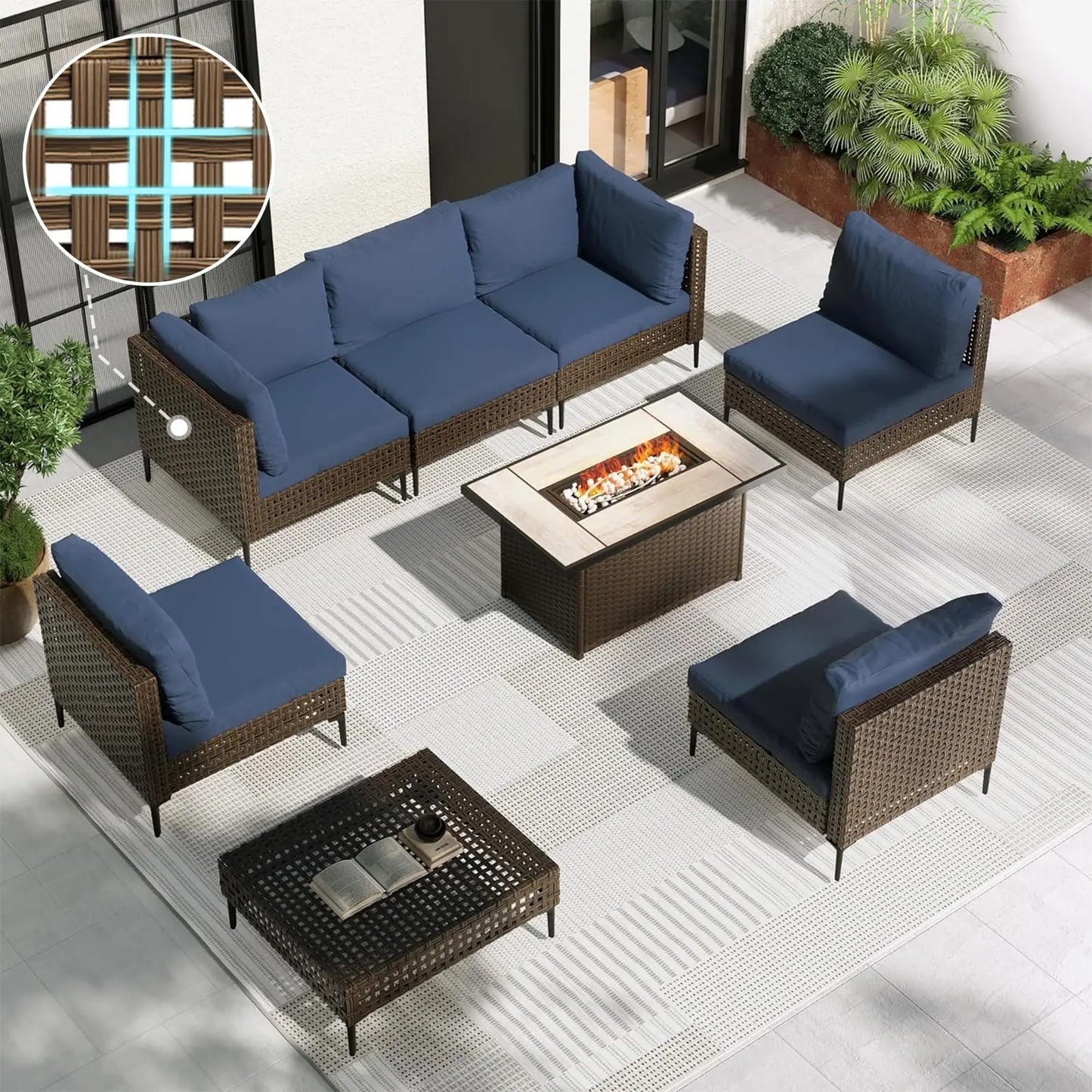 Boho Outdoor Conversation Set All Weather Wicker Sectional Sofa Cushions