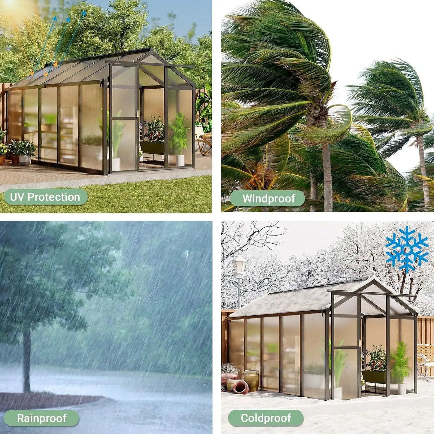 Polycarbonate Walk-In Greenhouse With Sliding Door Roof Vent Aluminum Frame