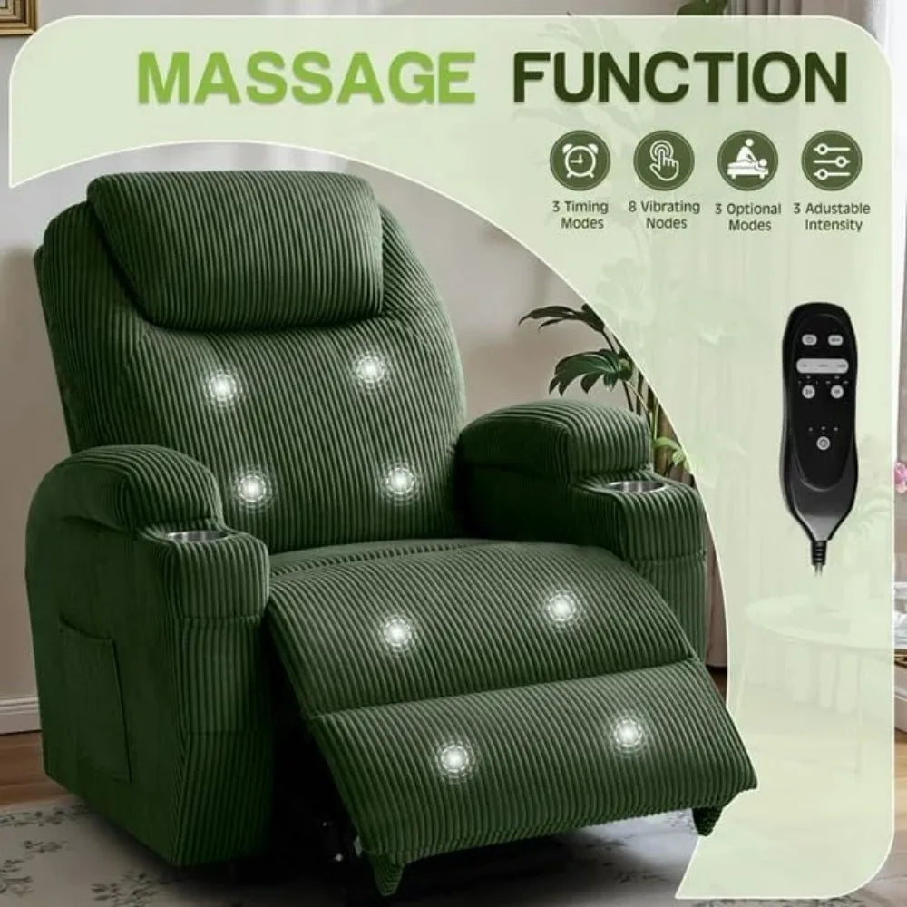 Electric Power Lift Recliner Chair For Seniors With Corduroy Fabric Cup Holders