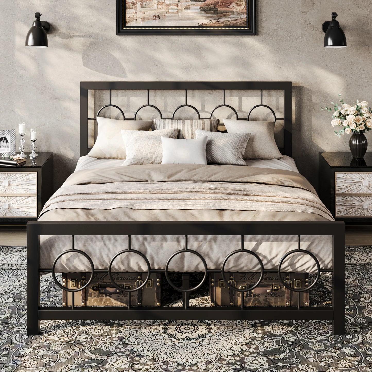 Hoomic Metal Platform Bed With Vintage Design