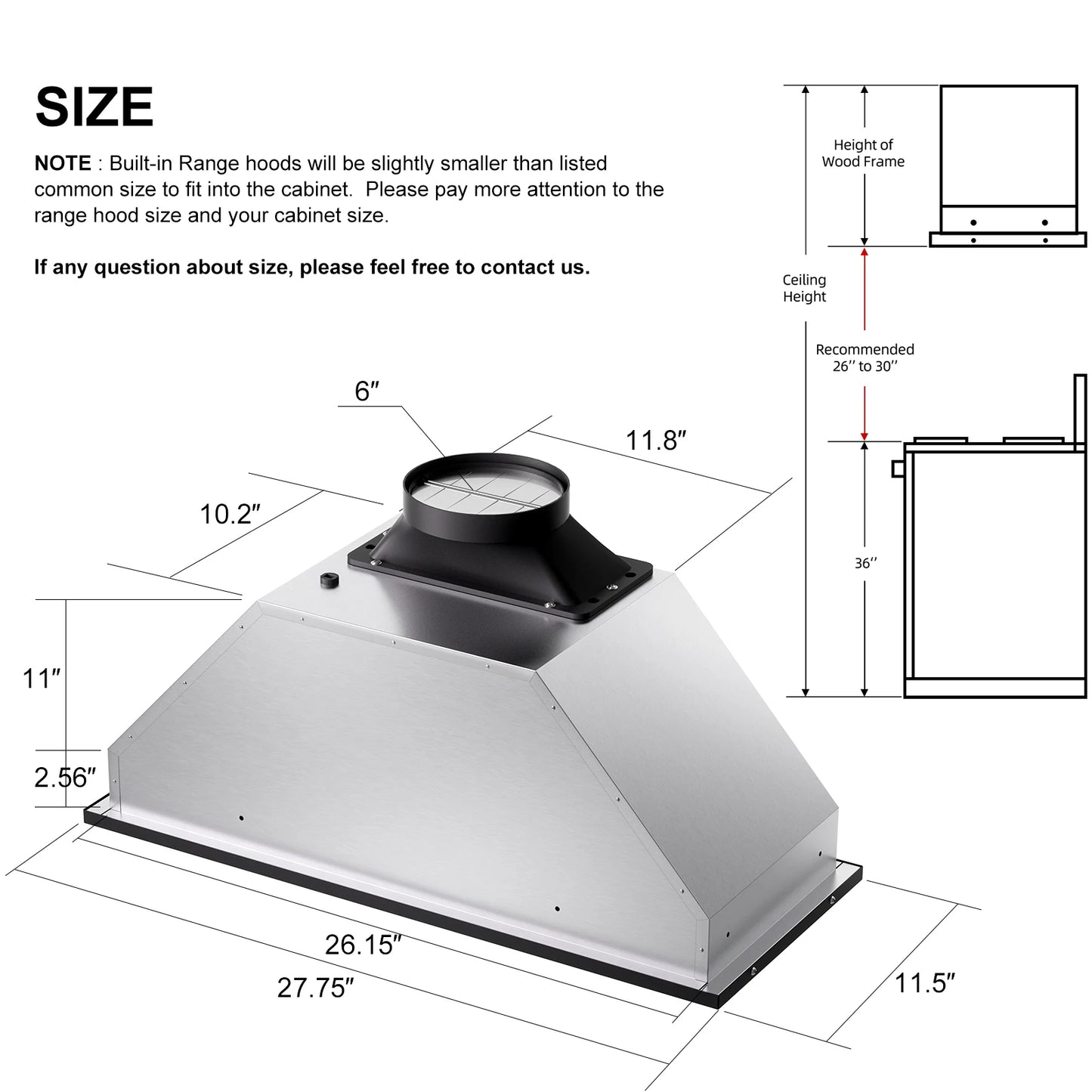 BRANO Range Hood Insert 900 CFM Voice Gesture Touch Control