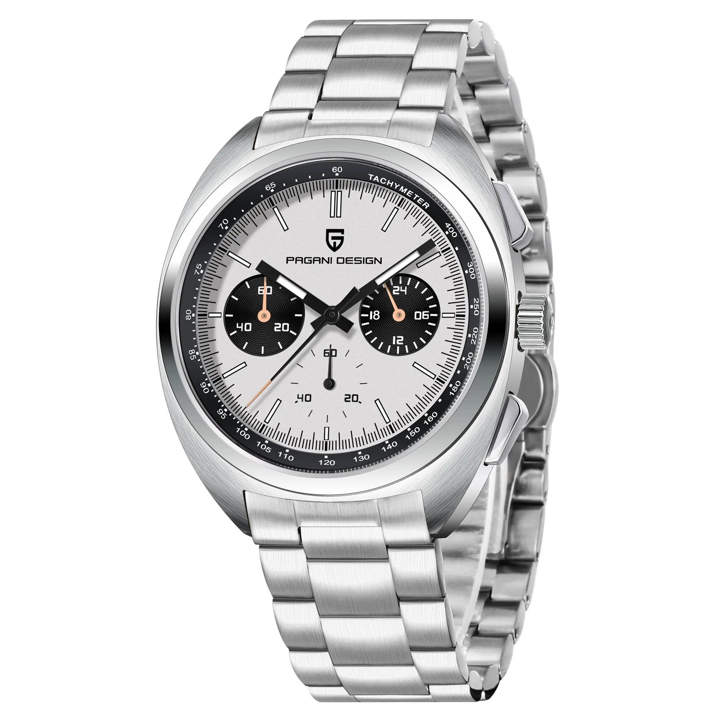 PAGANI DESIGN Men Panda Dial Quartz Chronograph Watch With Leather Band