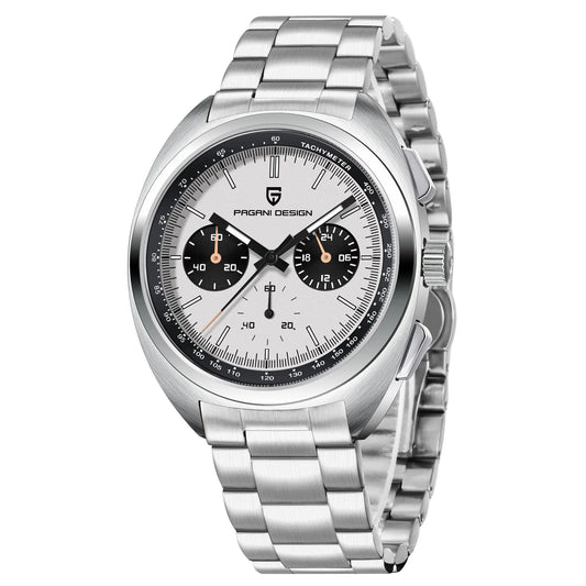PAGANI DESIGN Men Panda Dial Quartz Chronograph Watch With Leather Band