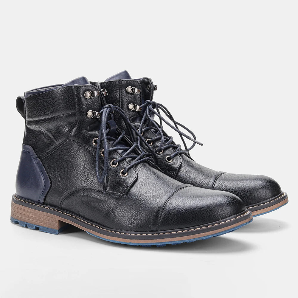 Hecrafted Men's Ankle Boots Metal Decoration Comfortable Zip Up
