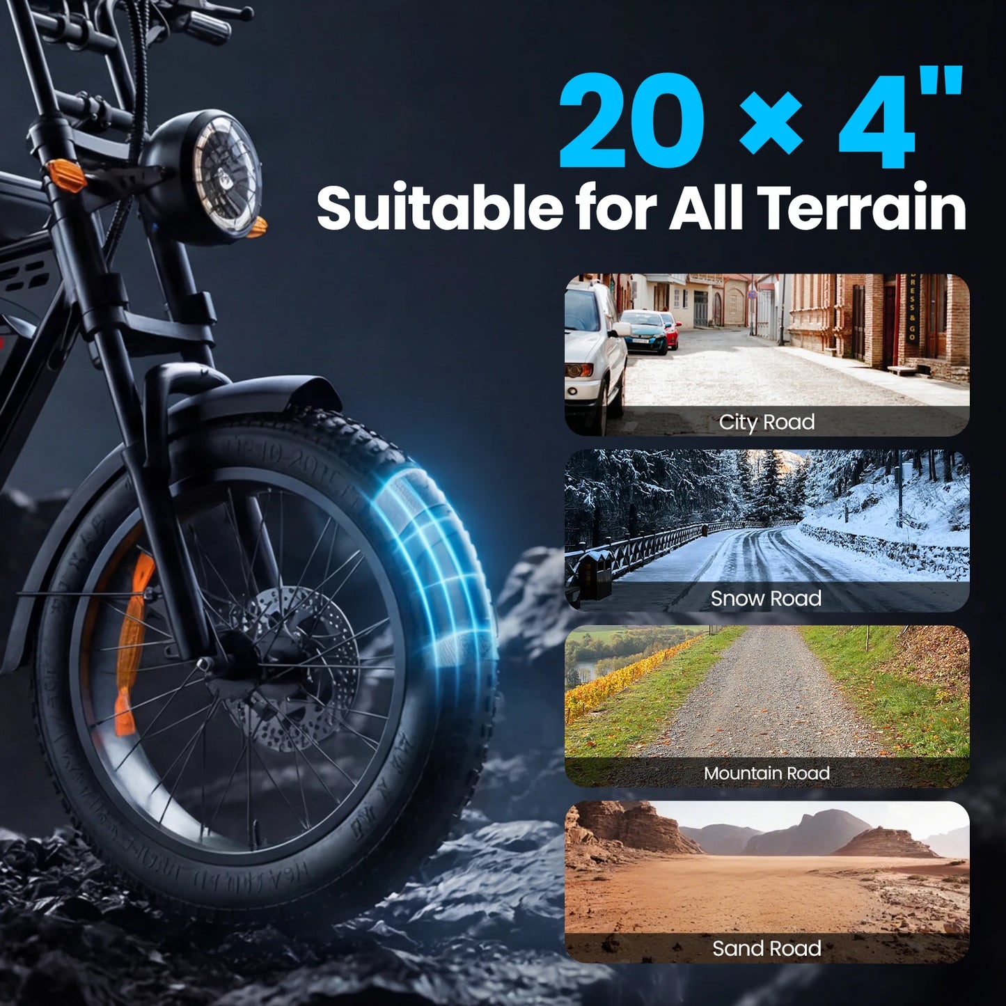 20 Inch Electric Fat Tire Mountain E Bike With 750W Motor