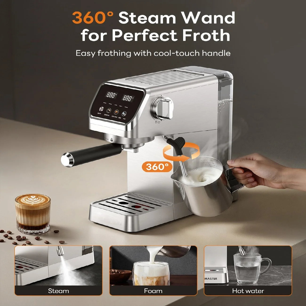 20 Bar Espresso Maker with Milk Frother and Touchscreen 1400W Fast Heat Coffee Machine for Latte Cappuccino Compact Stainless Steel for Home Office Easy to Use