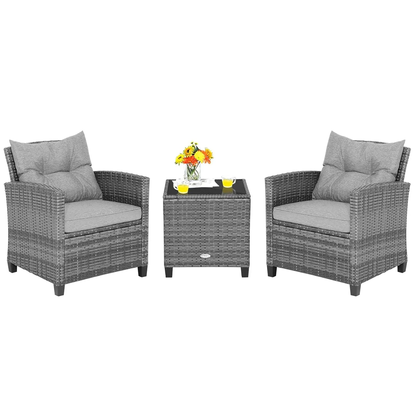 Rattan Wicker Outdoor Patio Sofa Set With Washable Cushions And Tempered Glass