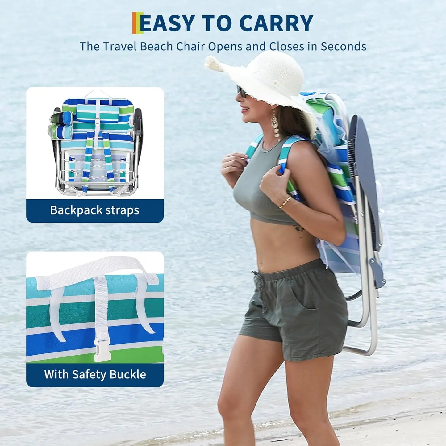 TWISTER.CK Portable Backpack Beach Chair With Five Reclining Positions