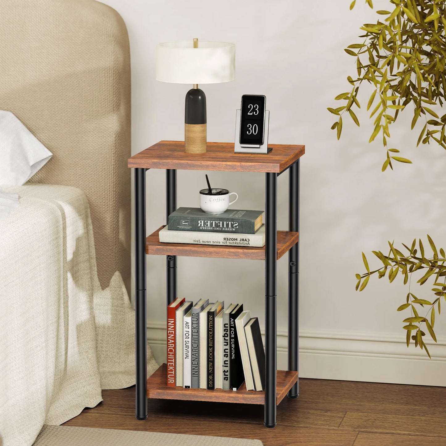 Mcq 3 Tier Wood End Table Set With Storage Shelf