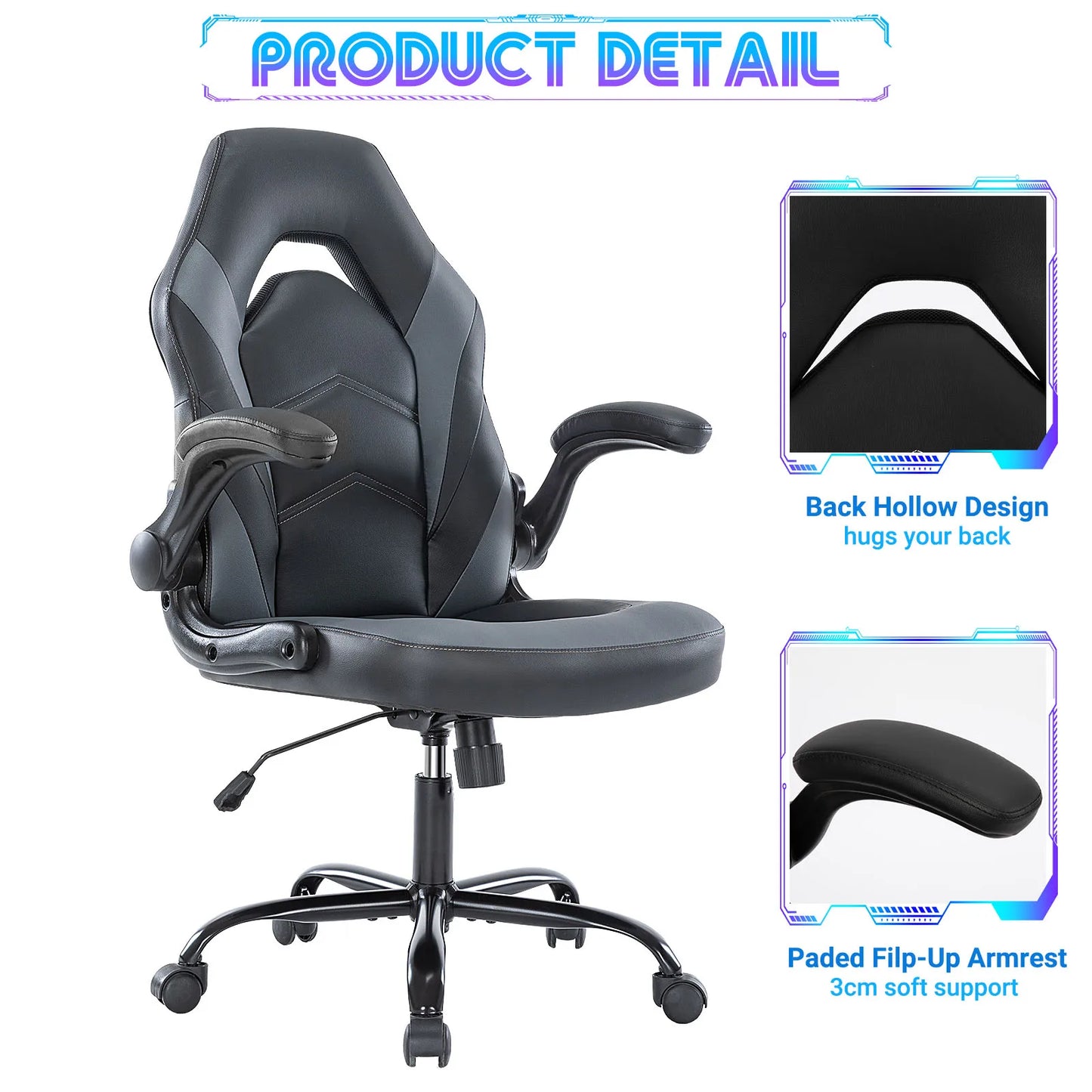 JHK Ergonomic Office Gaming Chair With Flip-Up Armrest
