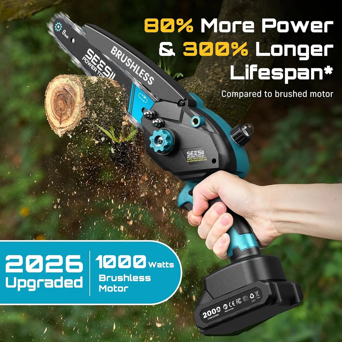 SEESII 8 Inch & 6 Inch 1000W  Brushless Chainsaw Cordless Mini Chainsaw Electric Handheld Chain Saw for Tree Branch Wood Cutting Garden Tools Gift for Makita 18V battery Pin
