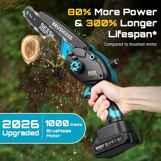 SEESII 8 Inch & 6 Inch 1000W  Brushless Chainsaw Cordless Mini Chainsaw Electric Handheld Chain Saw for Tree Branch Wood Cutting Garden Tools Gift for Makita 18V battery Pin