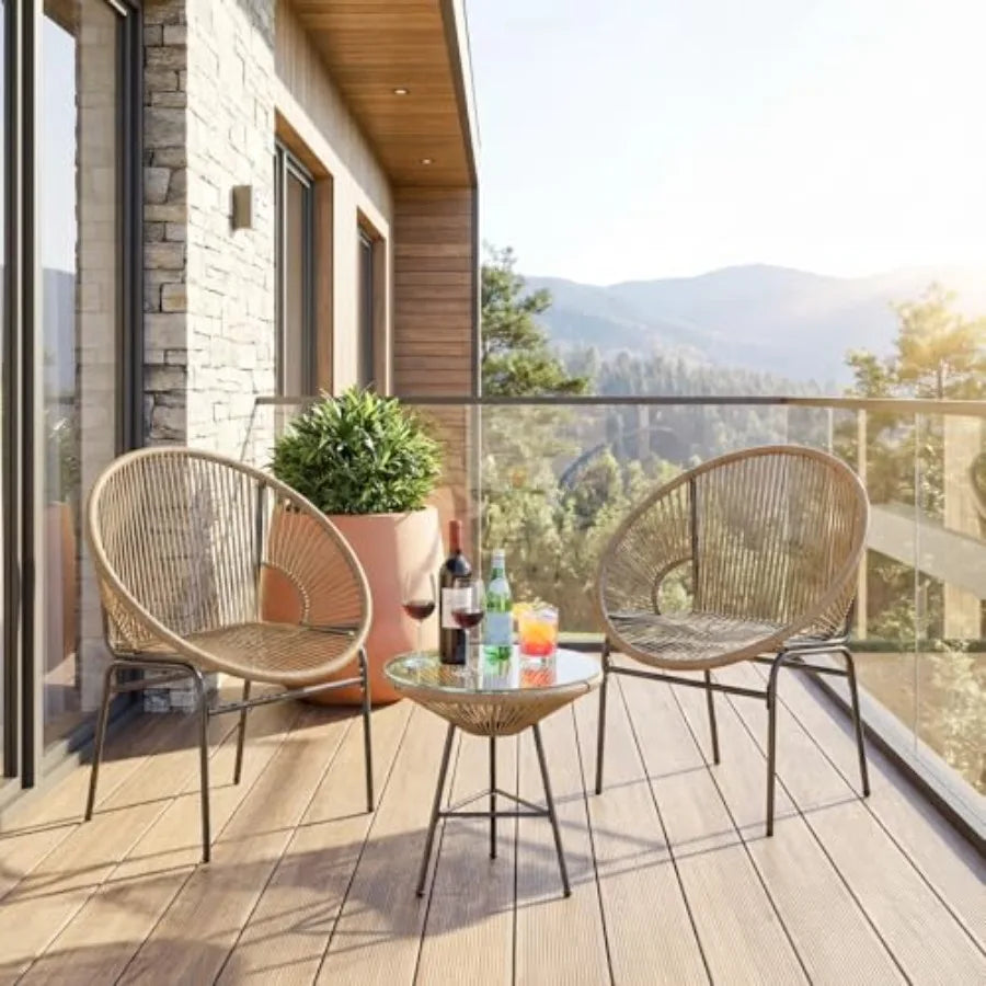 Acapulco Style 3-Piece Outdoor Patio Furniture Set With Glass Table All Weather