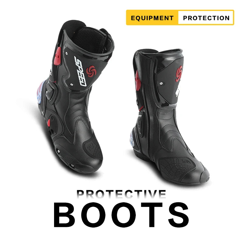 Leather Unisex Motorcycle Boots With Rubber Outsole