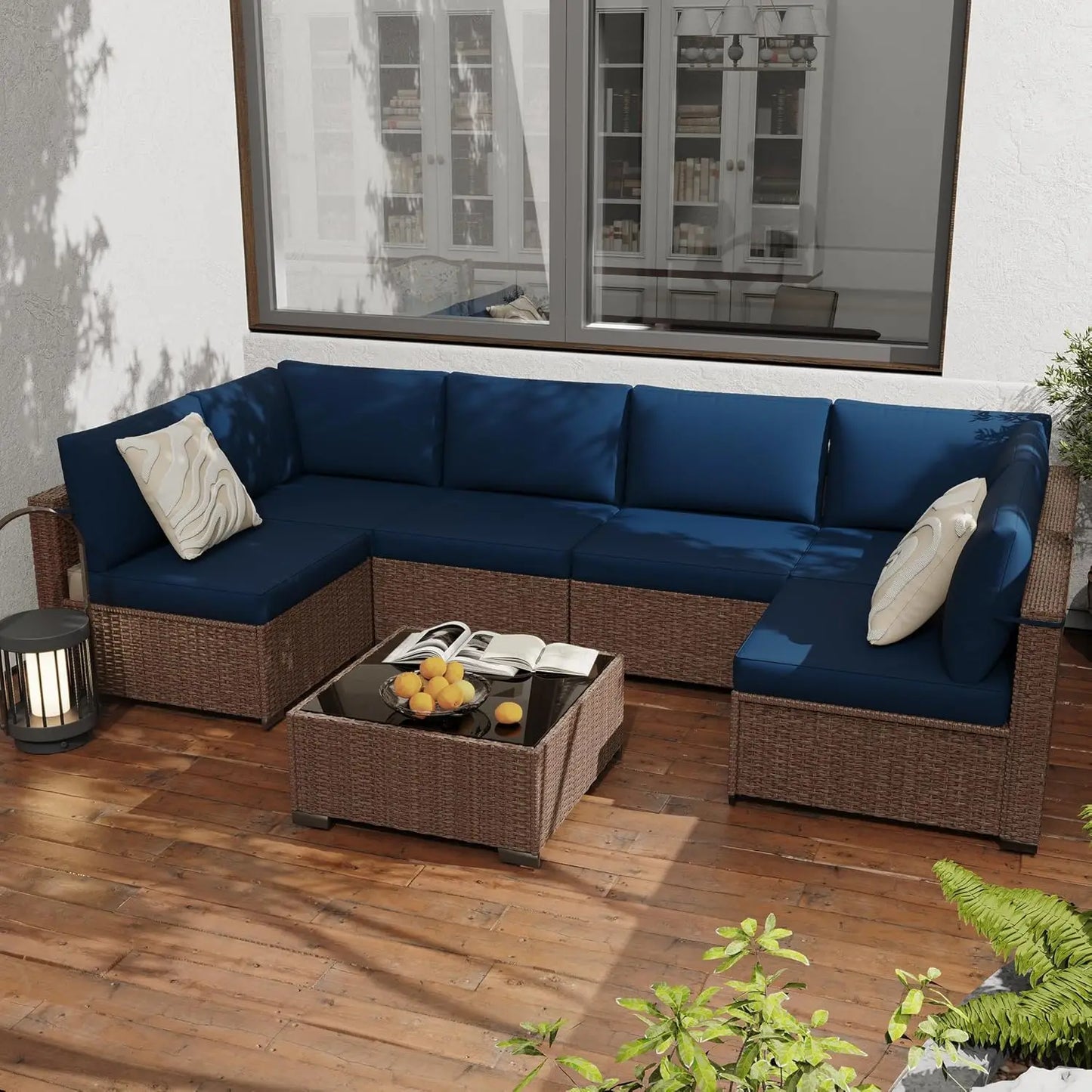 Seven Piece All Weather PE Rattan Modular Sectional Patio Set