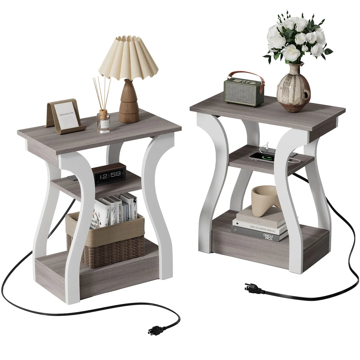 MCQ Modern Metal Side Cabinet With Integrated Charging Station