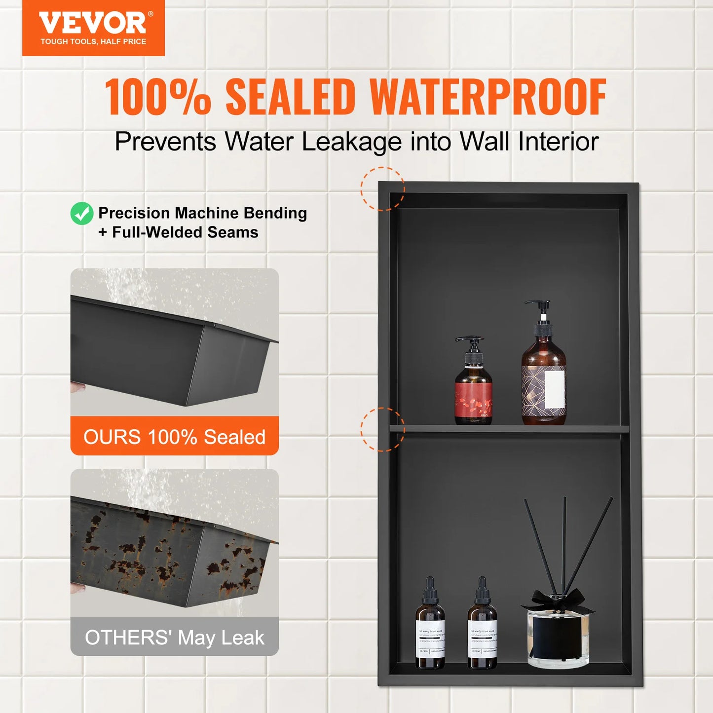 SucceBuy No Tile Shower Niche 304 Stainless Steel Wall Insert