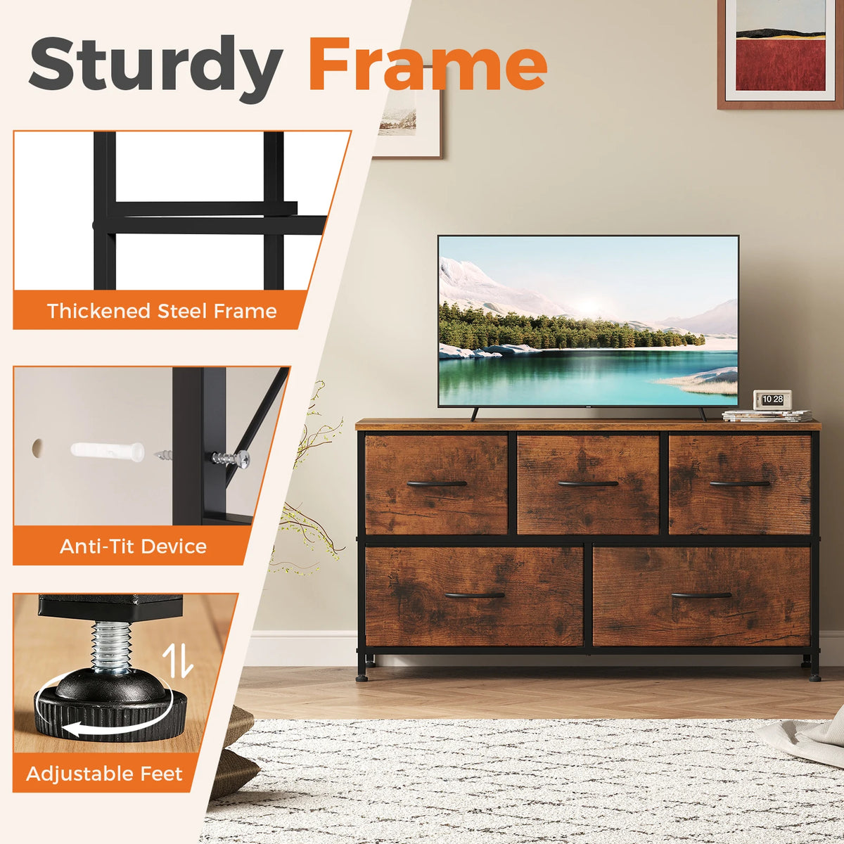 MCQ Modern Storage Cabinet With Wooden Top And Metal Frame