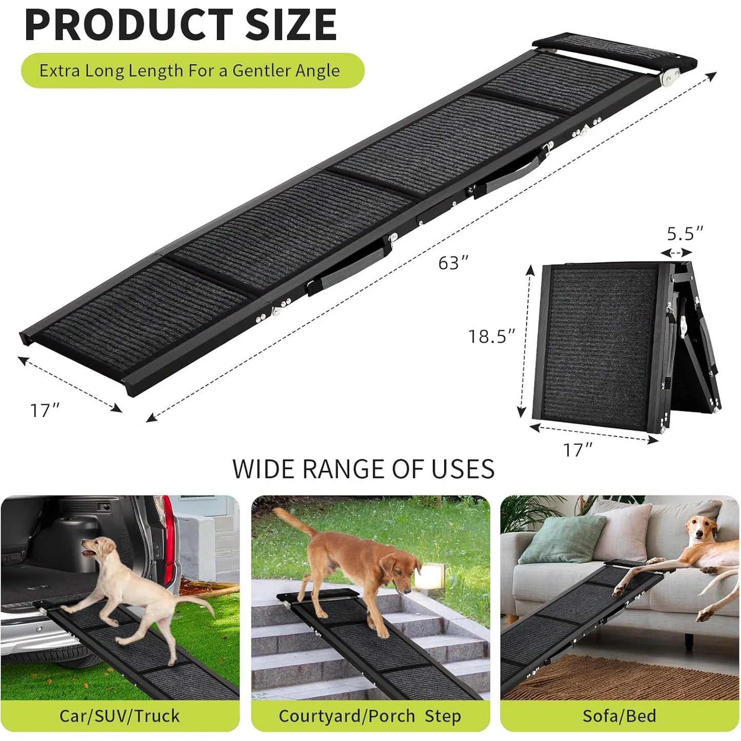 HiMISS Upgraded Car Ramp For Dogs Folding Non-Slip Pet Ramp