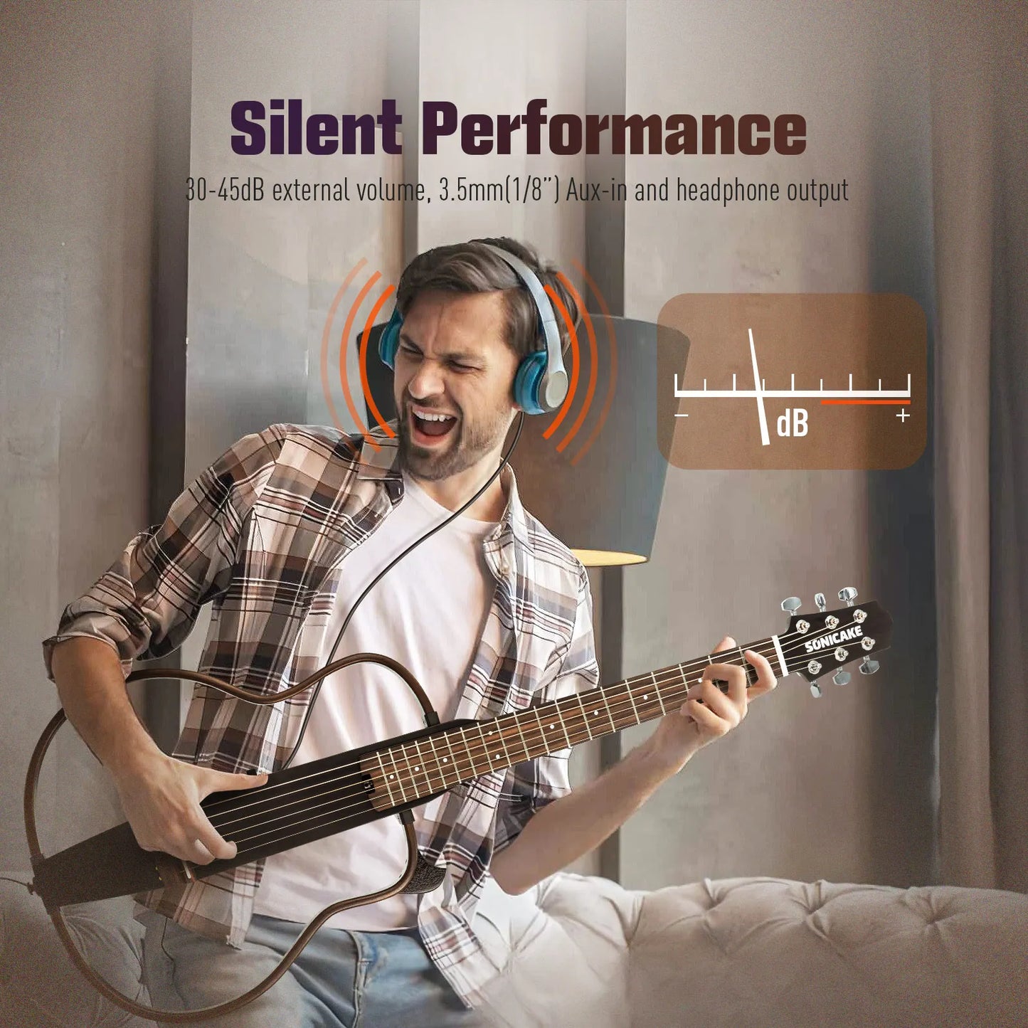 SONICAKE Silent Acoustic Electric Travel Guitar Solid Mahogany Body Assembly Frames Rechargeable shipping from US