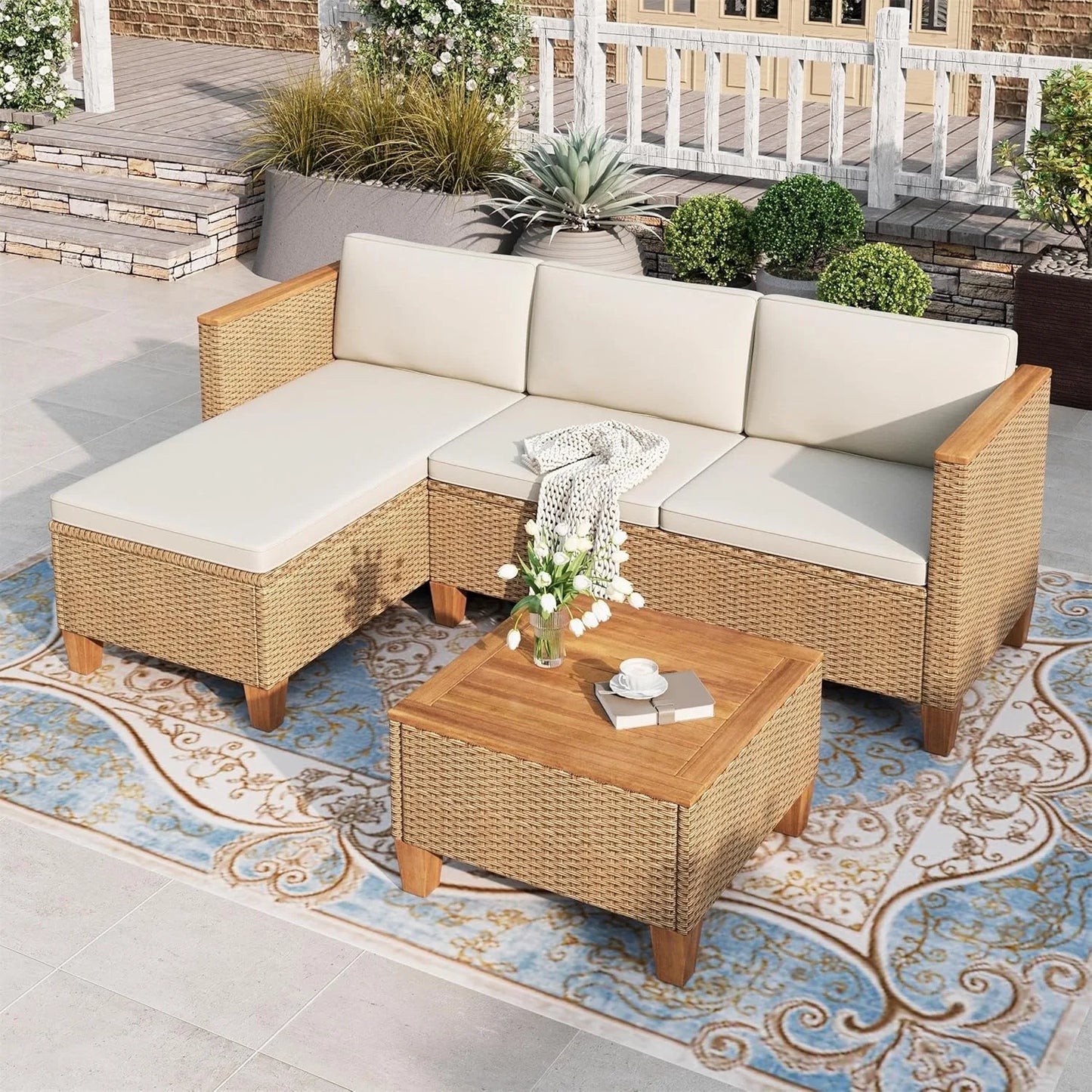 XIUWO 3-Piece Patio Furniture Set Wicker Outdoor Collection