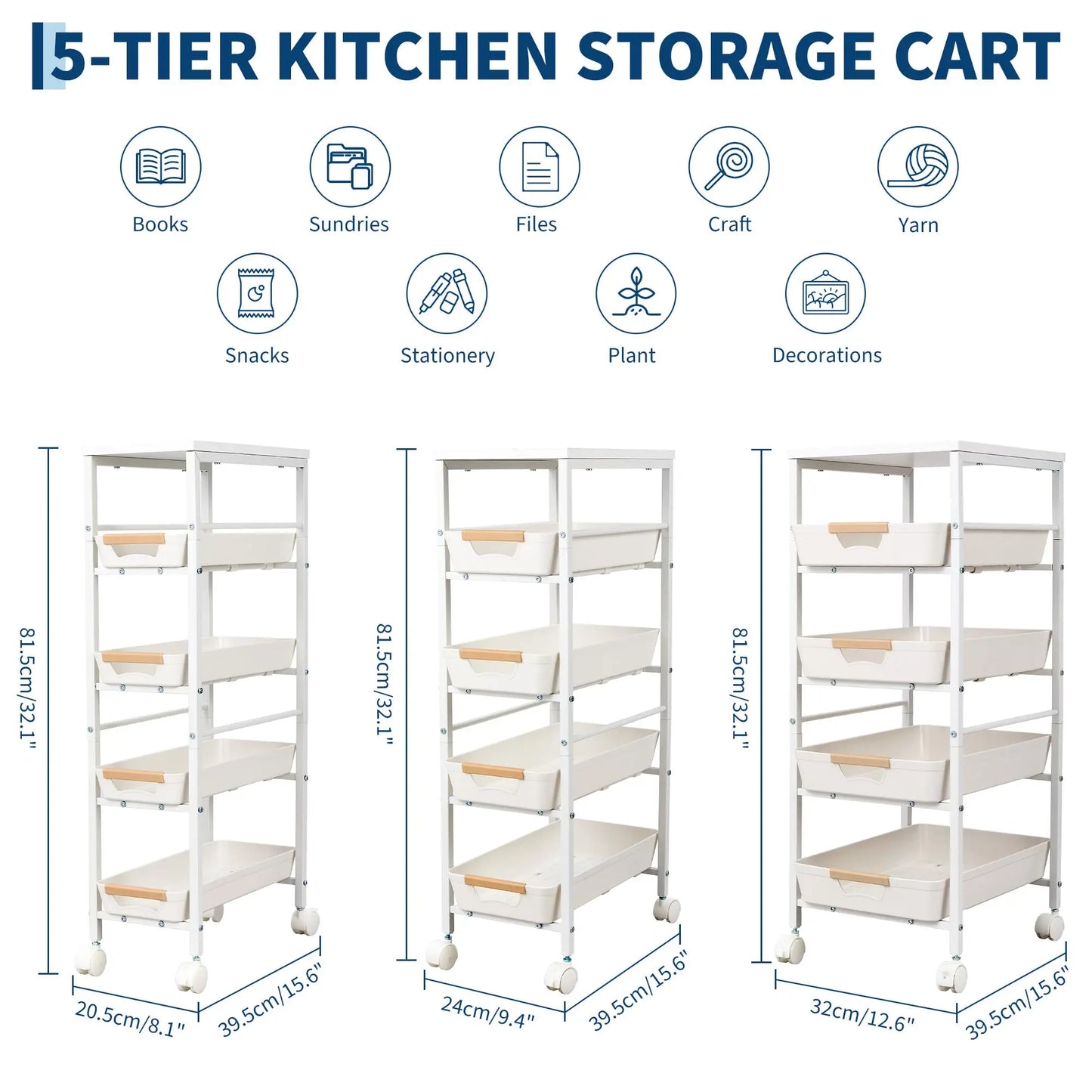5 Tier Rolling Kitchen Cart With Pull Out Basket And Tabletop 20.5cm Storage Cart On Wheels Space Saving Organizer For Kitchen Living Room Pantry