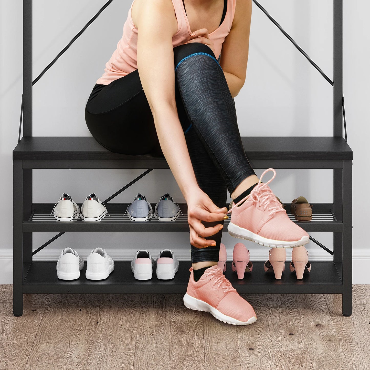 TWISTER.CK 5 In 1 Coat Rack With Shoe Bench Storage