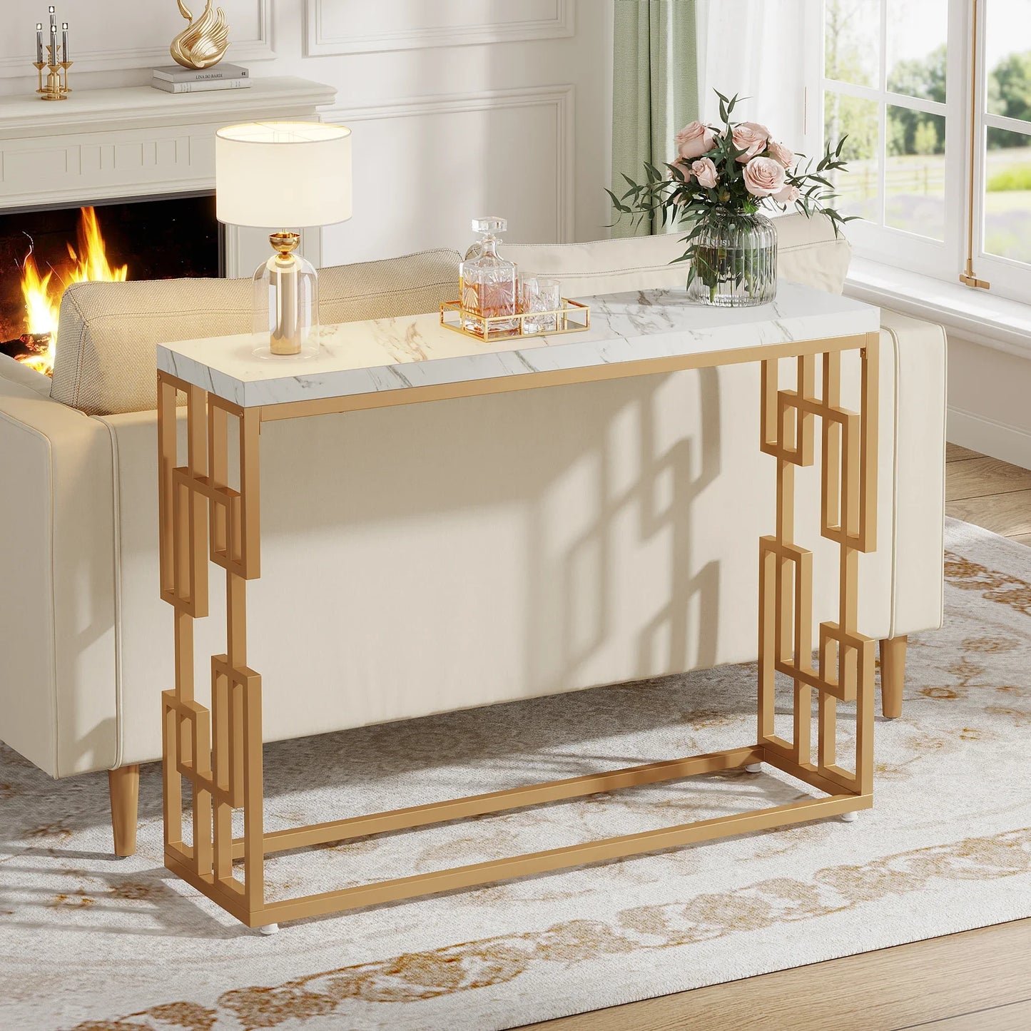 Tribesigns Console Table With Faux Marble Top For Entryway