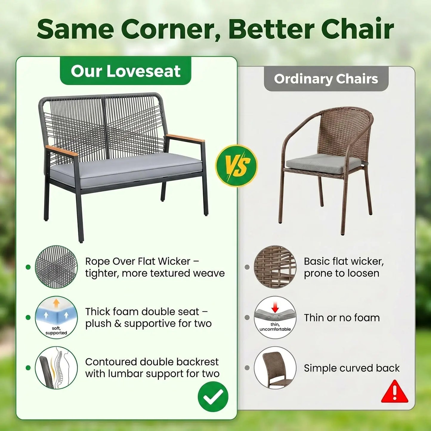 Modern Rattan Patio Loveseat With Wpc Armrest