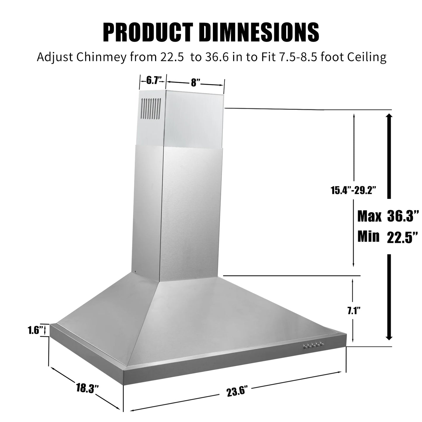Zomagas Stainless Steel Wall Mount Range Hood Convertible Ductless