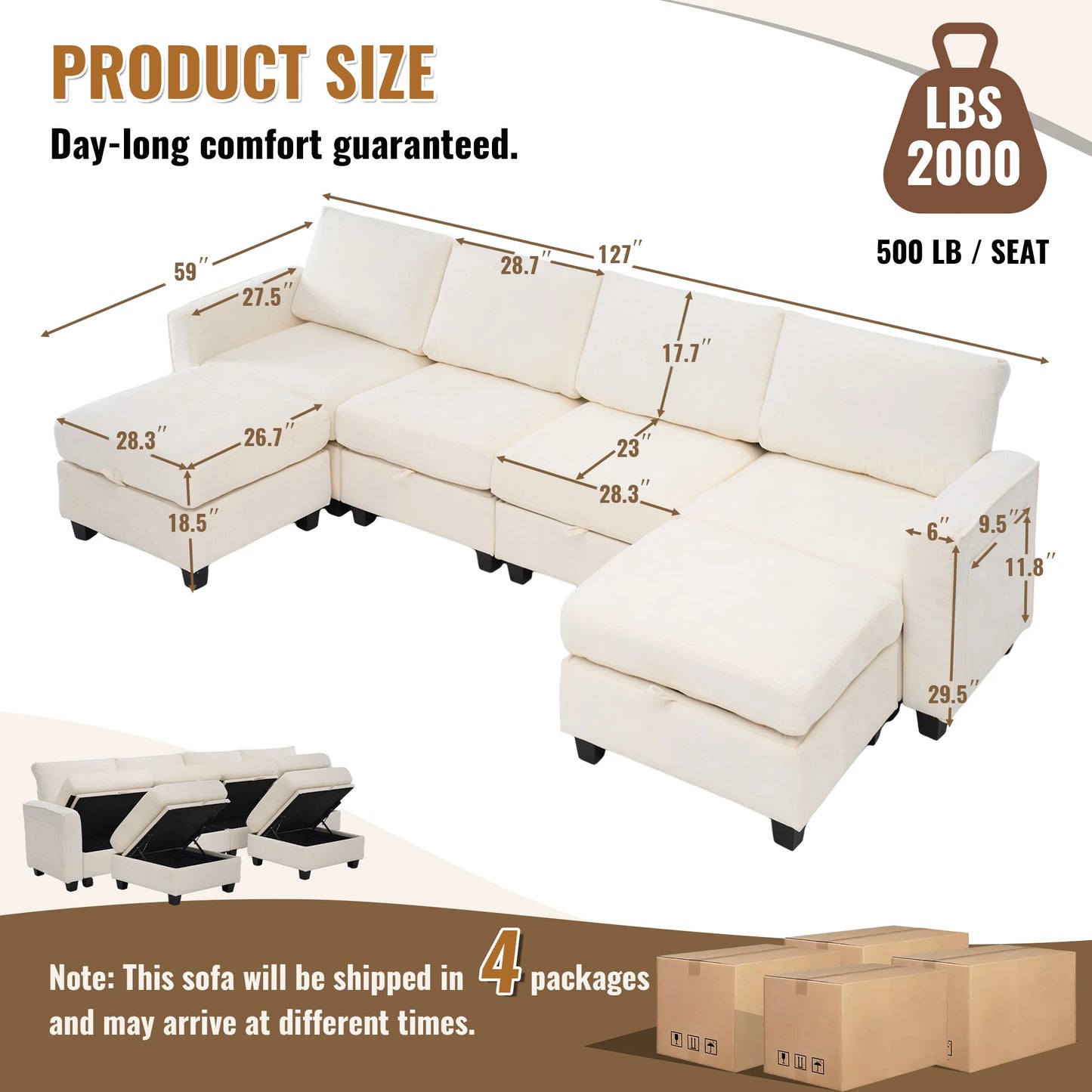 Modern Redlife U Shaped Sectional Sofa Set With Storage