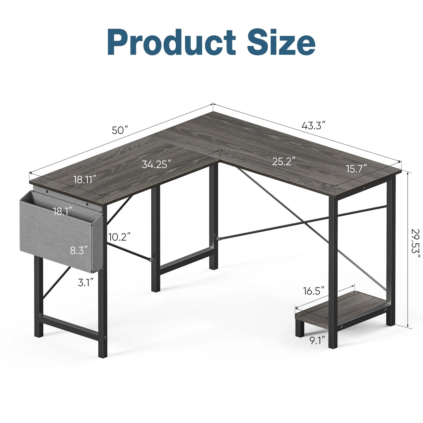 JHK L Shape Computer Desk With CPU Shelf And Storage Bag