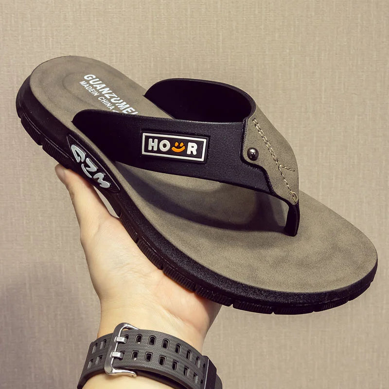 Men's Beach Slippers Anti-Slip Wear-Resistant Thick Sole PVC Sandals