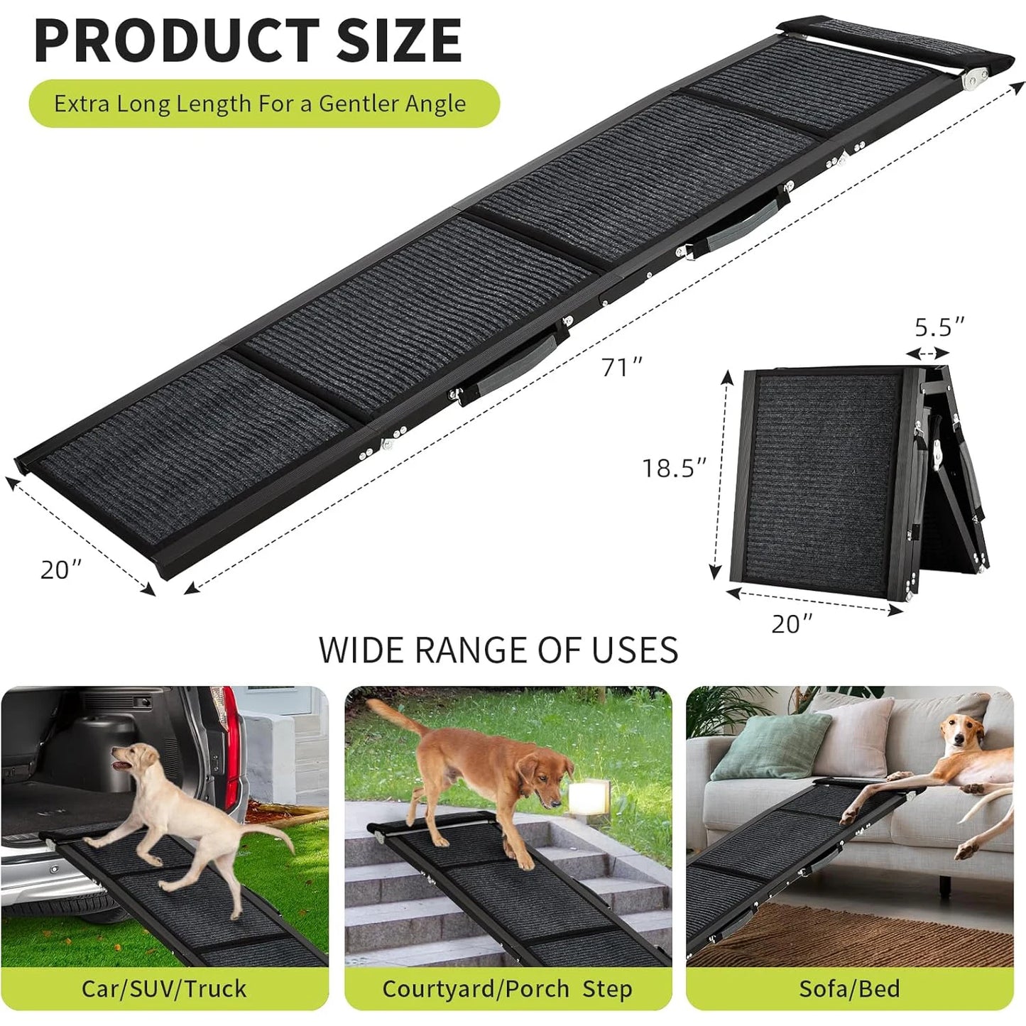 HiMISS Upgraded Car Ramp For Dogs Folding Non-Slip Pet Ramp