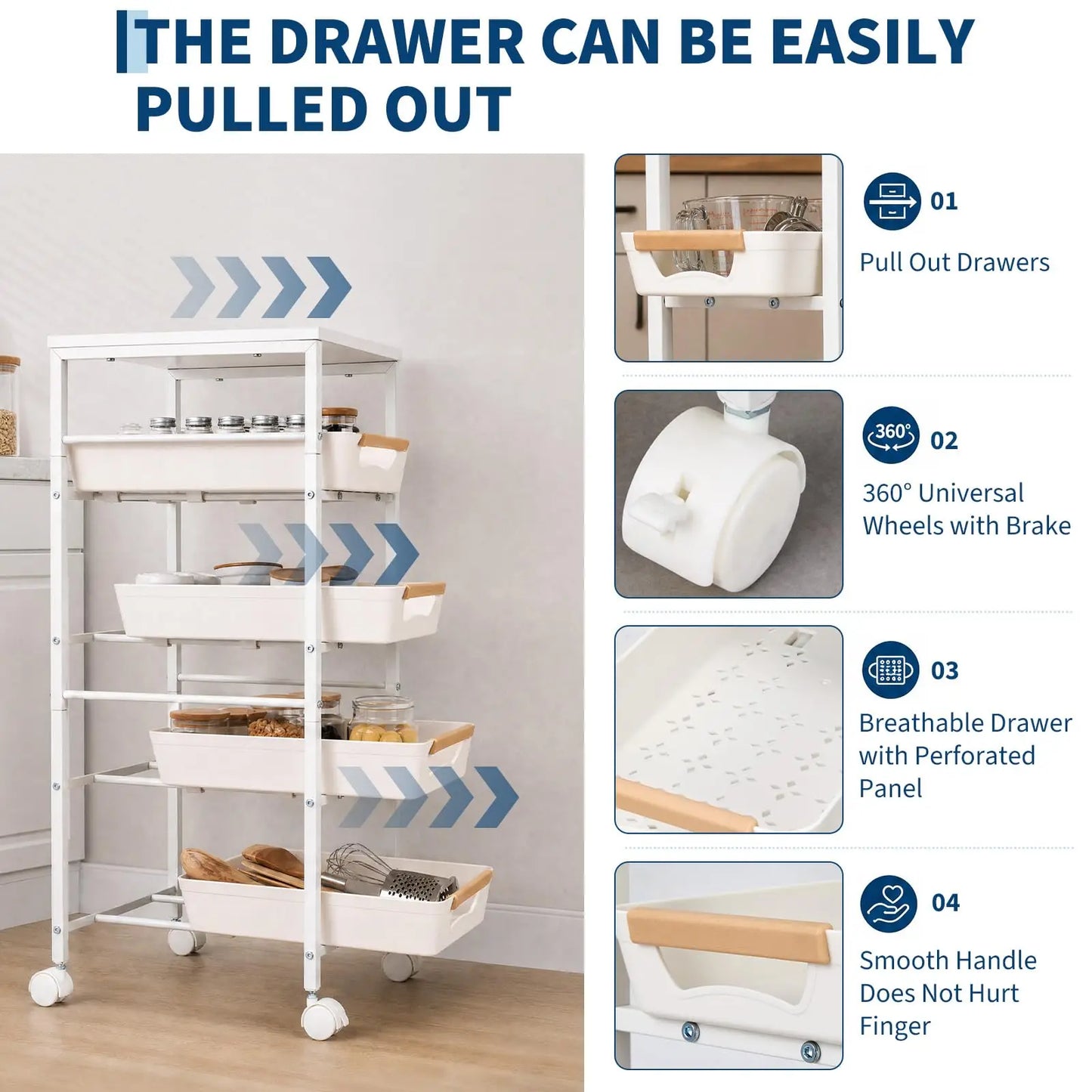 5 Tier Rolling Kitchen Cart With Pull Out Basket And Tabletop 20.5cm Storage Cart On Wheels Space Saving Organizer For Kitchen Living Room Pantry