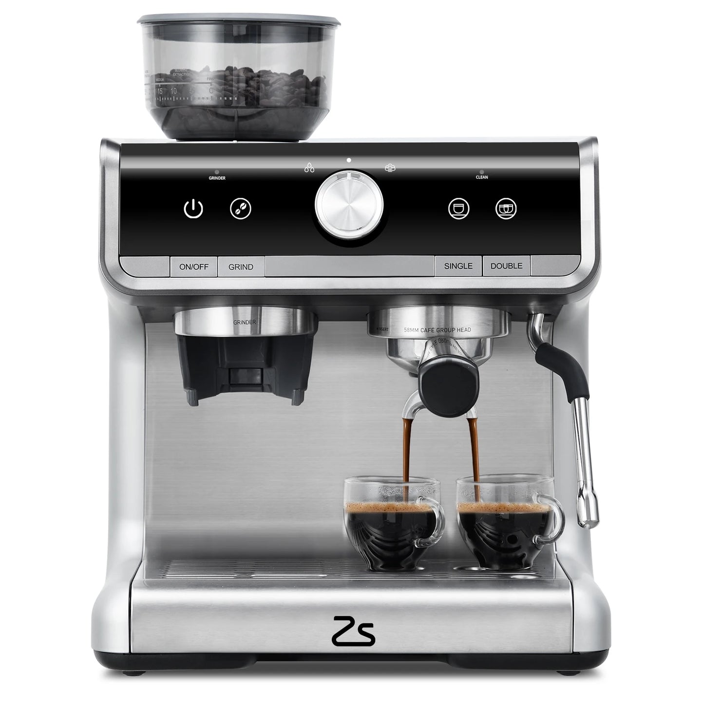 Acekool Espresso Machine With Grinder And Milk Frother Steam Wand 20 Bar