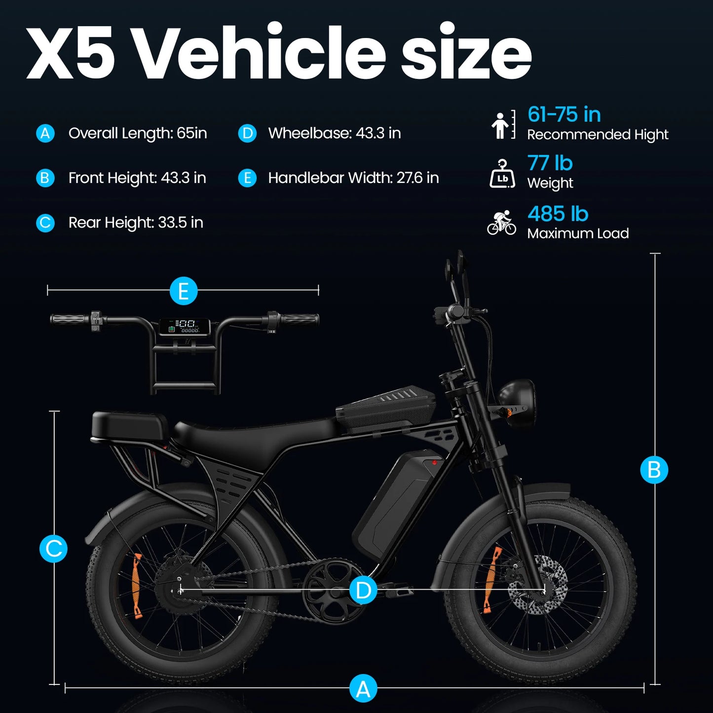 20 Inch Electric Fat Tire Mountain E Bike With 750W Motor