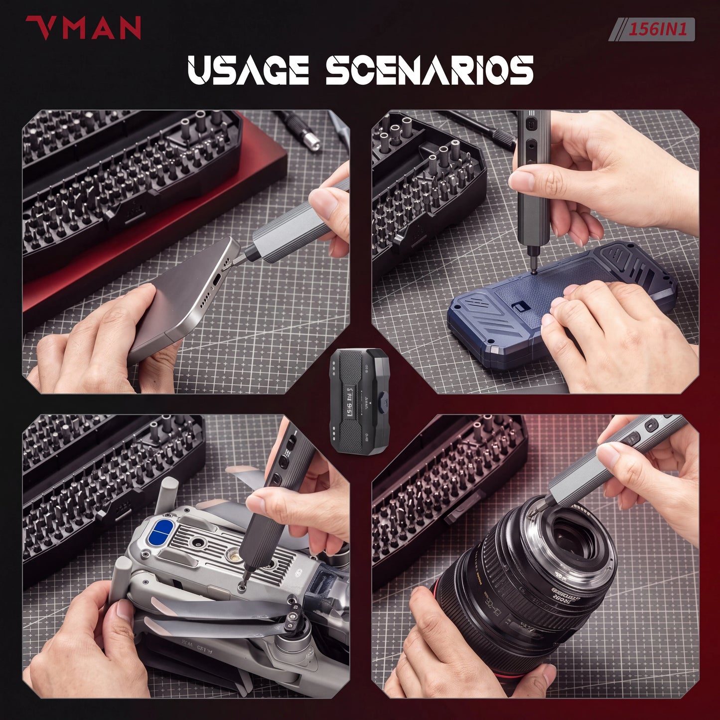 VMAN 156-in-1 Mini Electric Screwdriver Set Precision Repair Tools with Magnetic Phillips Screw Driver Bits for iPhone PC Watch Camera
