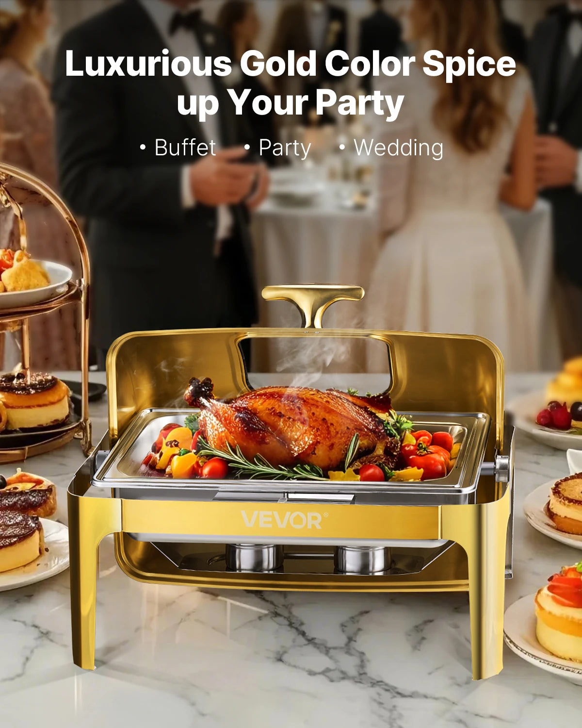 SucceBuy 9Qt Roll Top Chafing Dish Buffet Server Stainless Steel