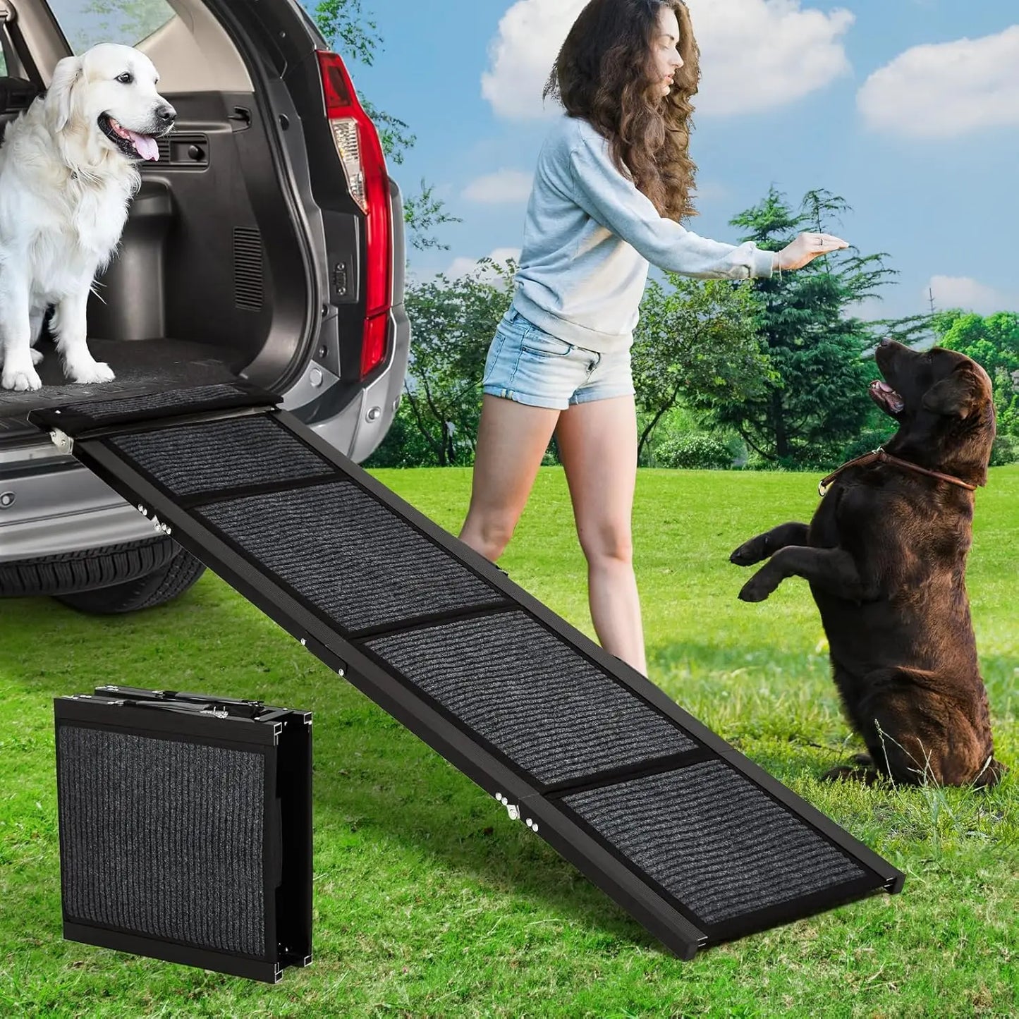 HiMISS Upgraded Car Ramp For Dogs Folding Non-Slip Pet Ramp