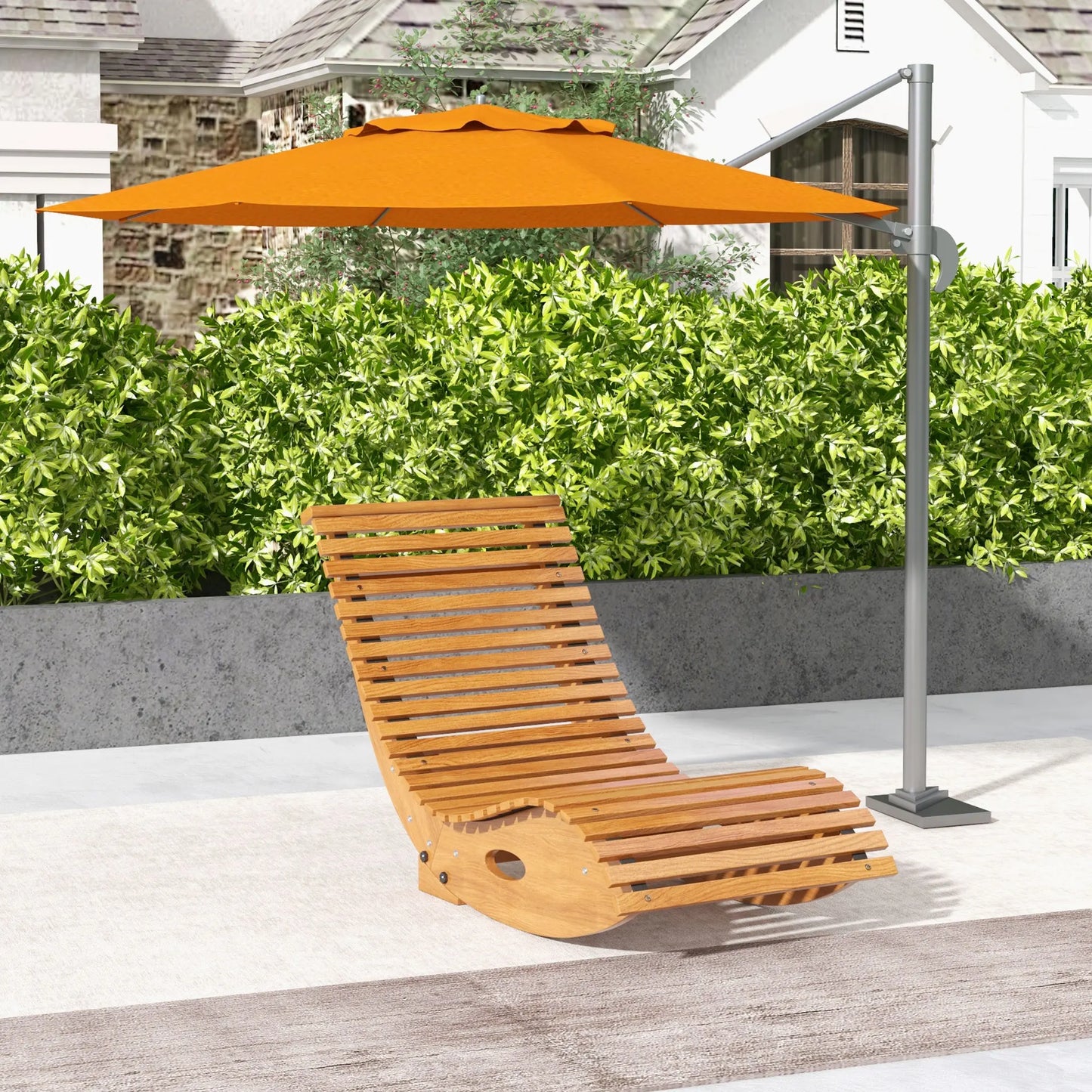 Outsunny Outdoor Teak Rocking Chair With Slatted Seat