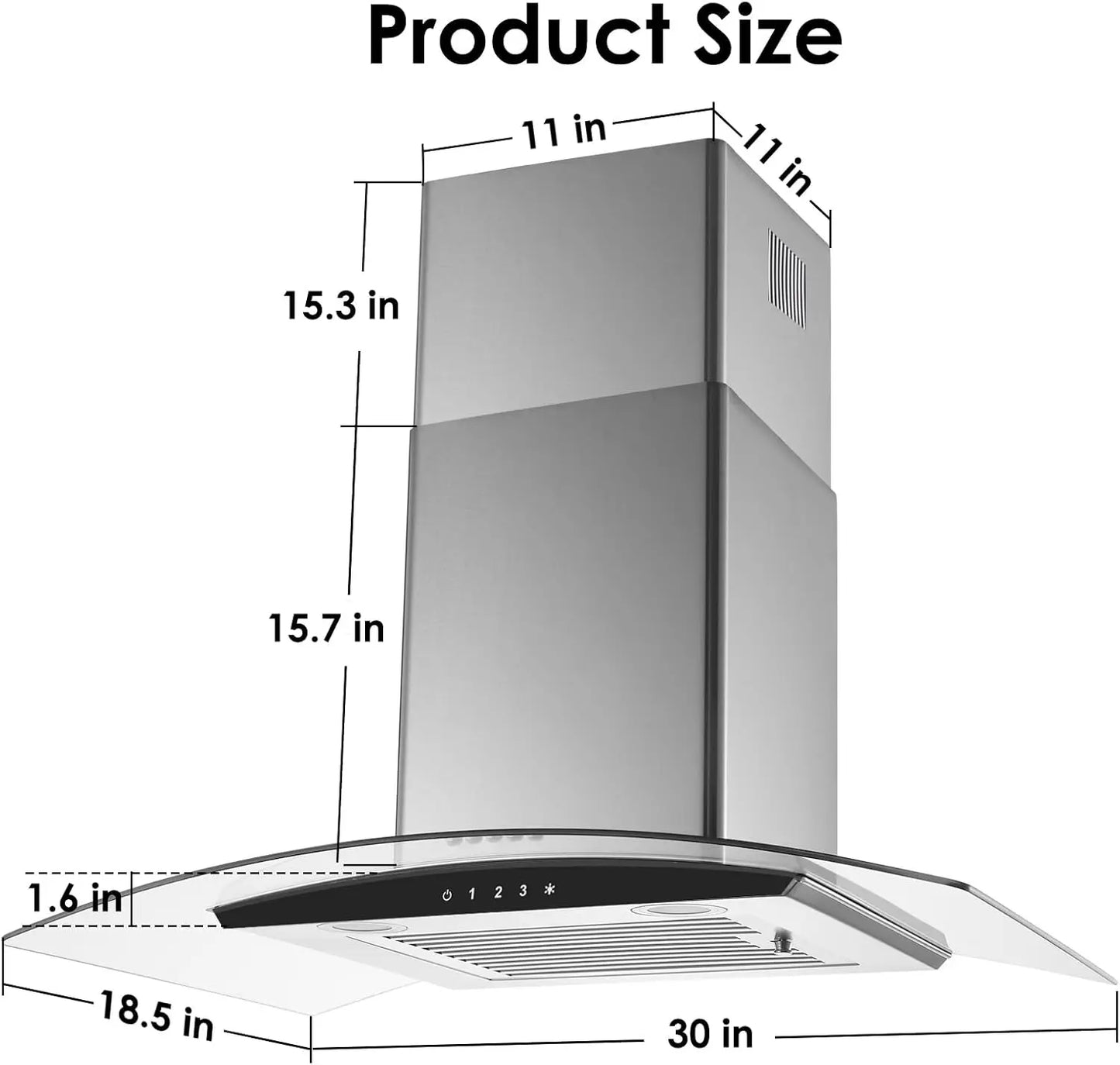 Tieasy Wall Mount Range Hood 450 CFM Convertible Duct Or Ductless