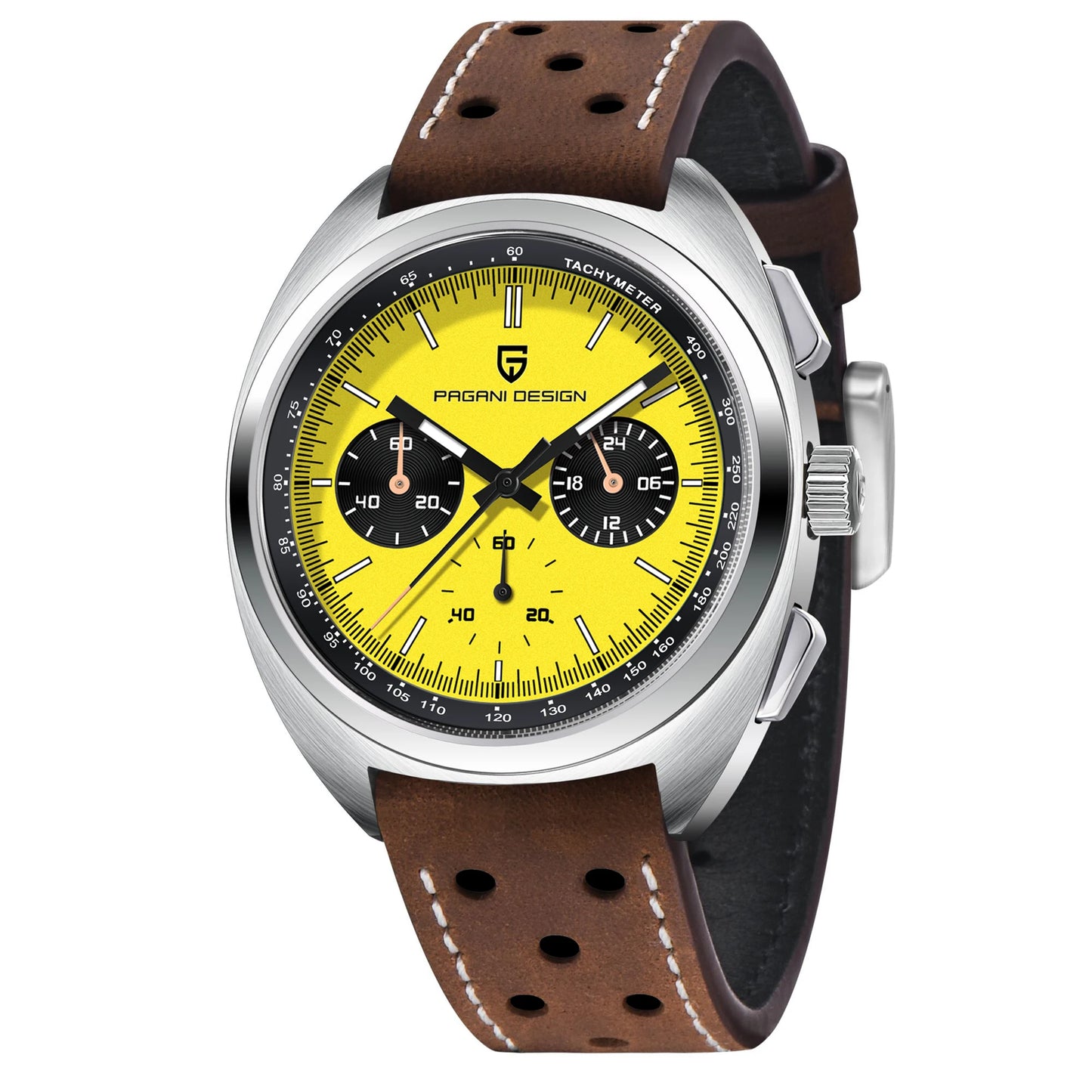 PAGANI DESIGN Men Panda Dial Quartz Chronograph Watch With Leather Band