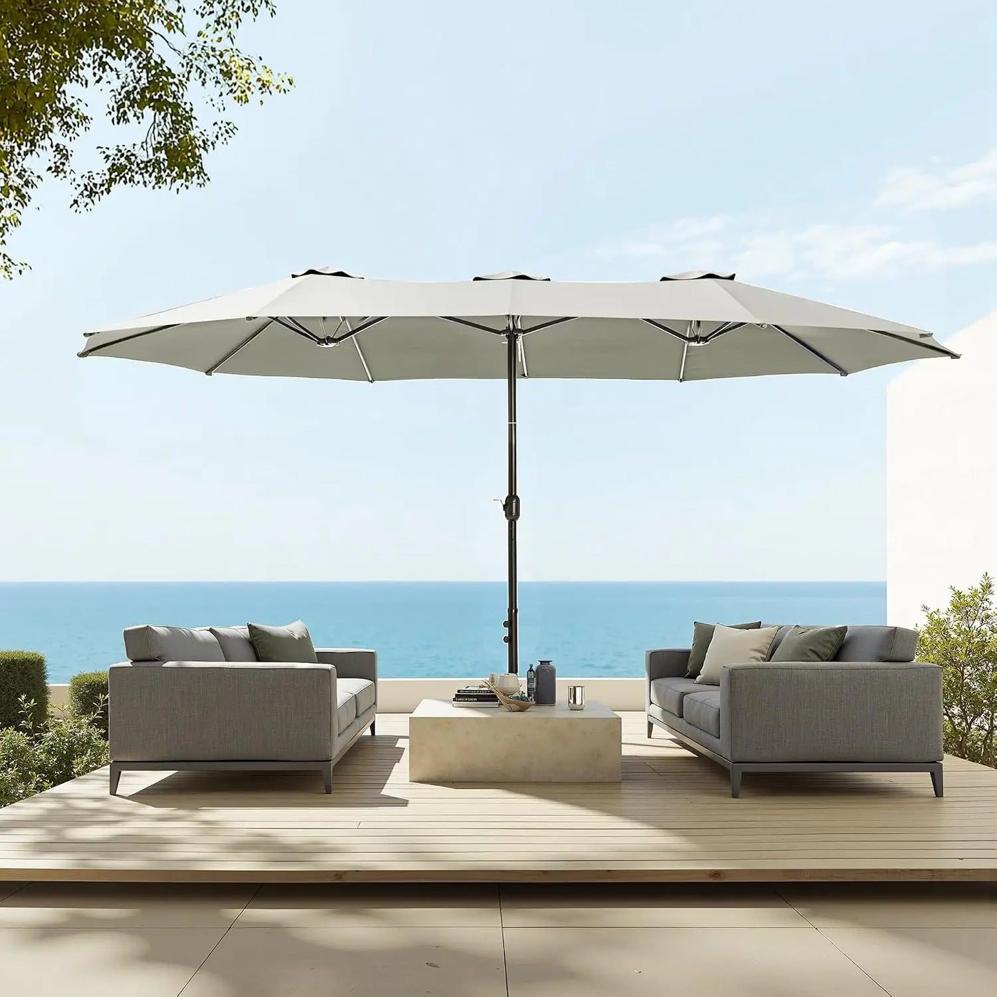 Rectangular Market Patio Umbrella With Stainless Steel Frame And Base Included