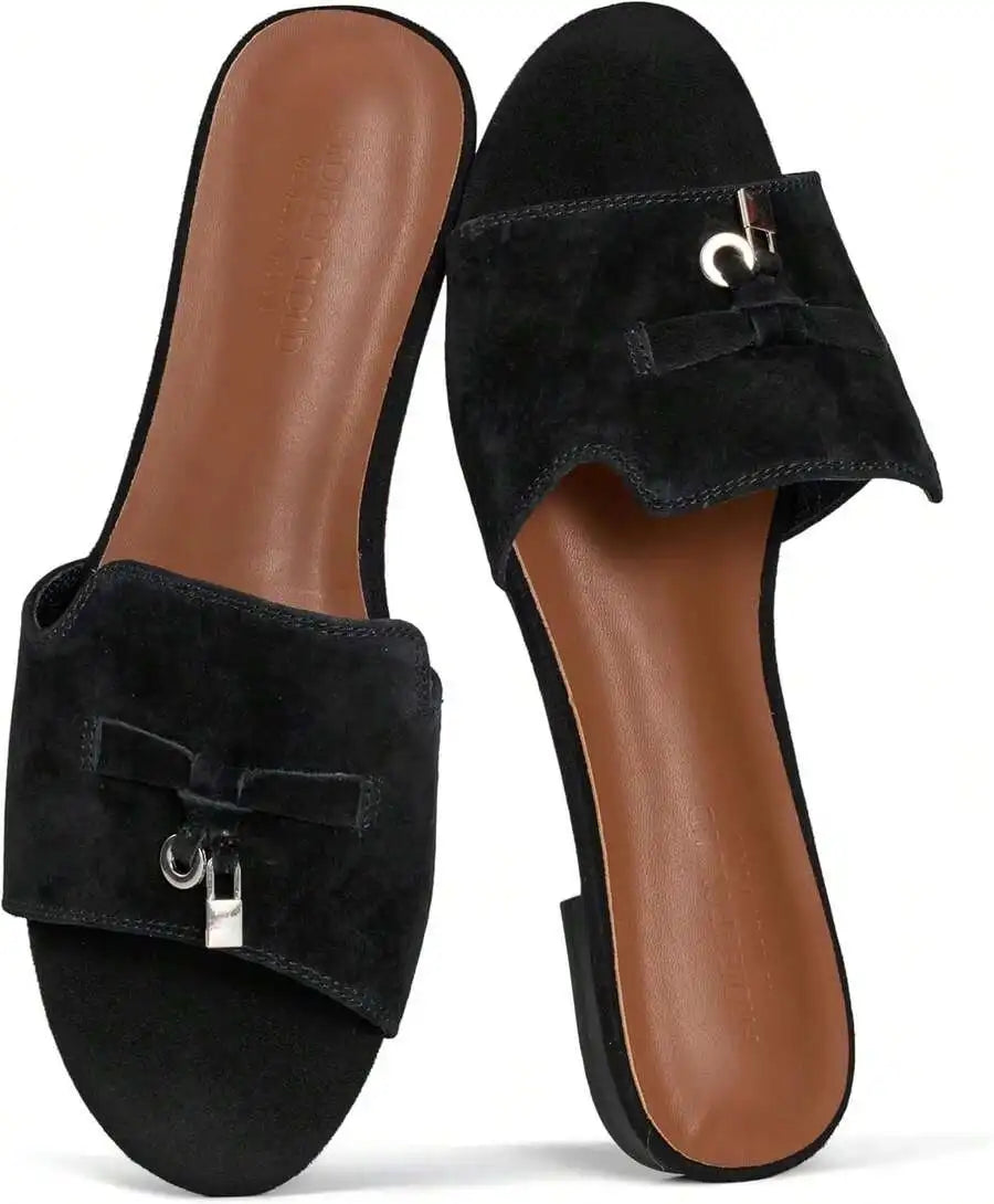 Women Suede Slide Sandals With Memory Foam Insole Non Slip